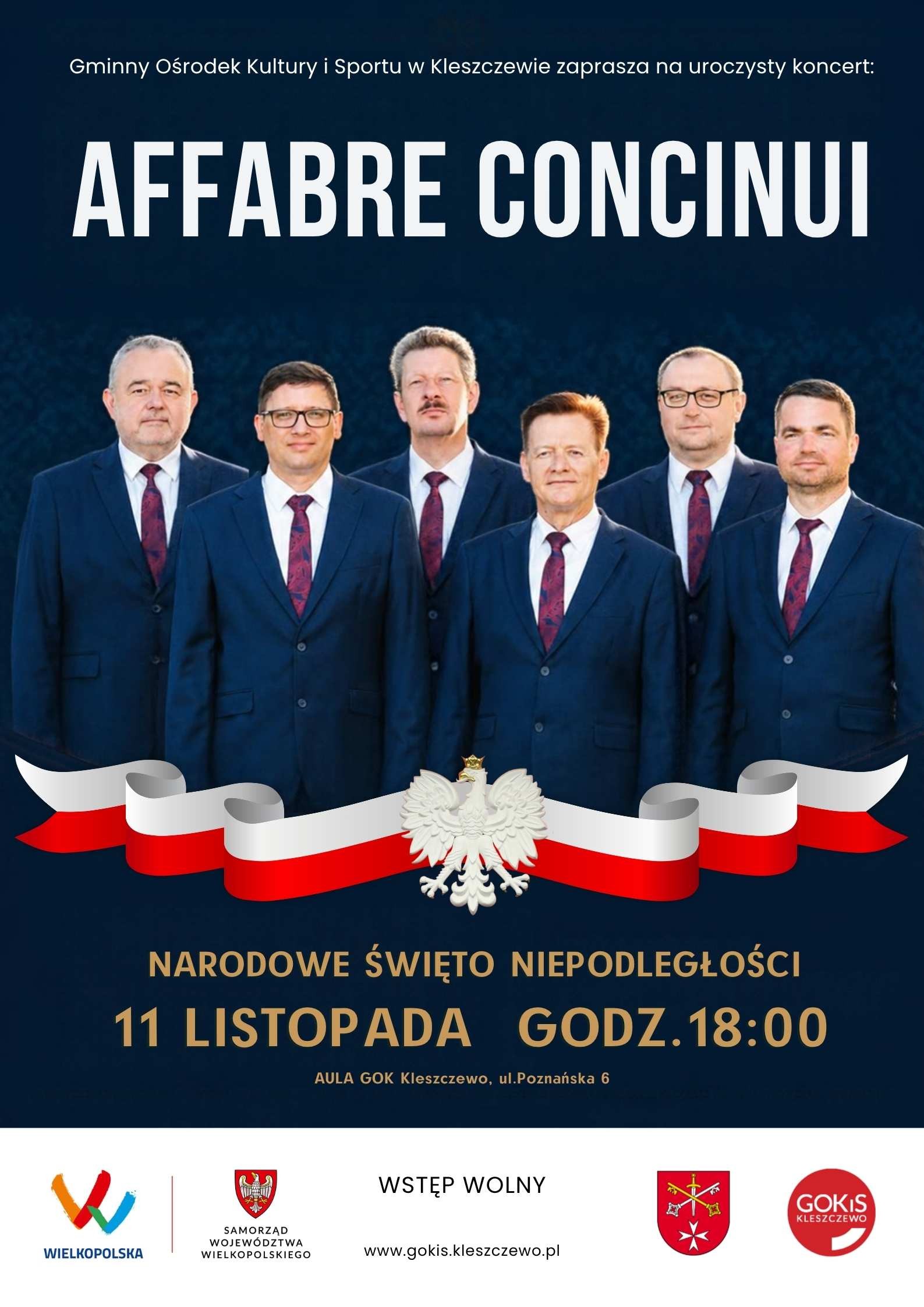 plakat przedstawiający wykonawc&oacute;w, 5 mężczyzn w garniturach