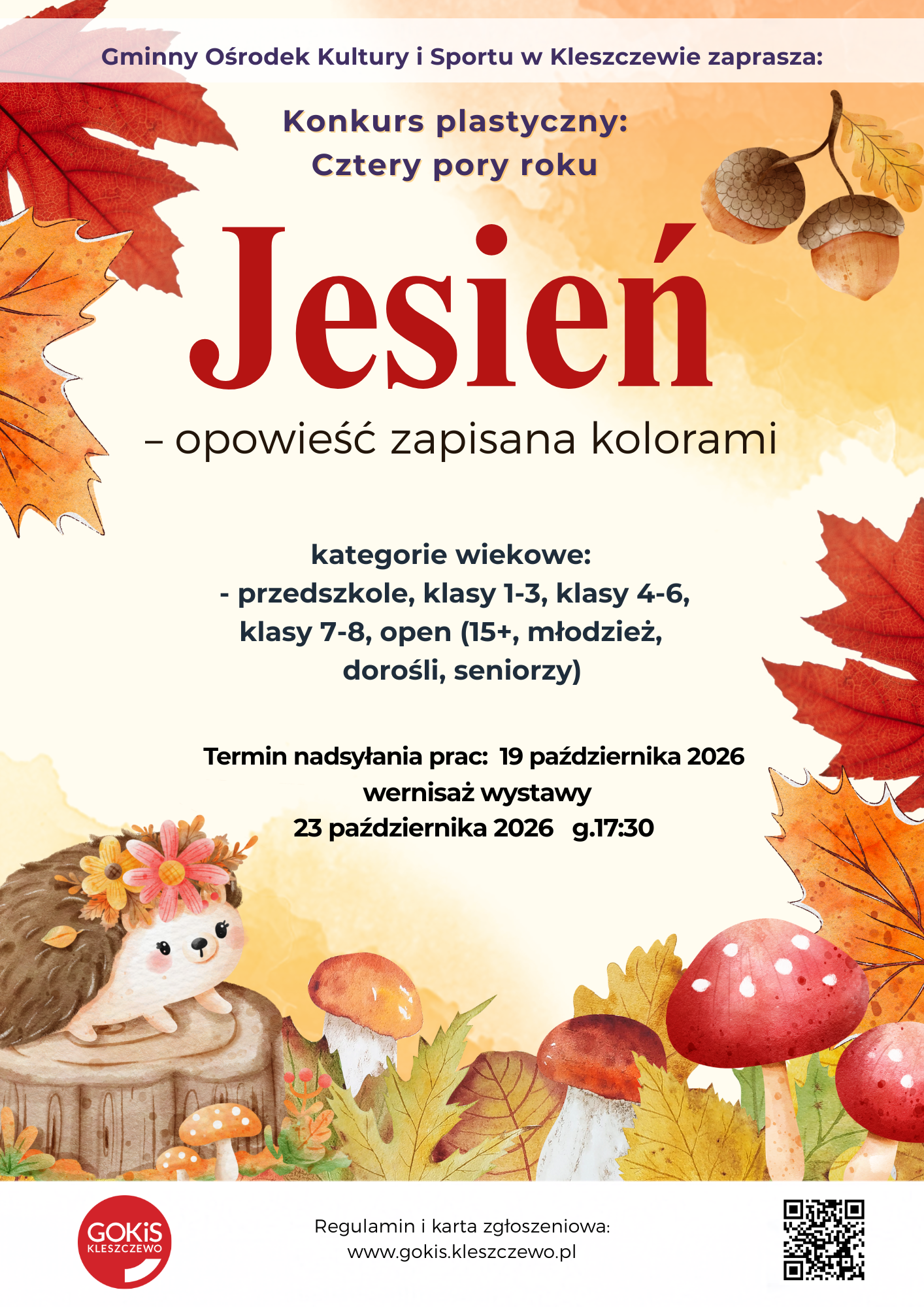 plakat ilustracyjny z liśćmi w jesiennych barwach