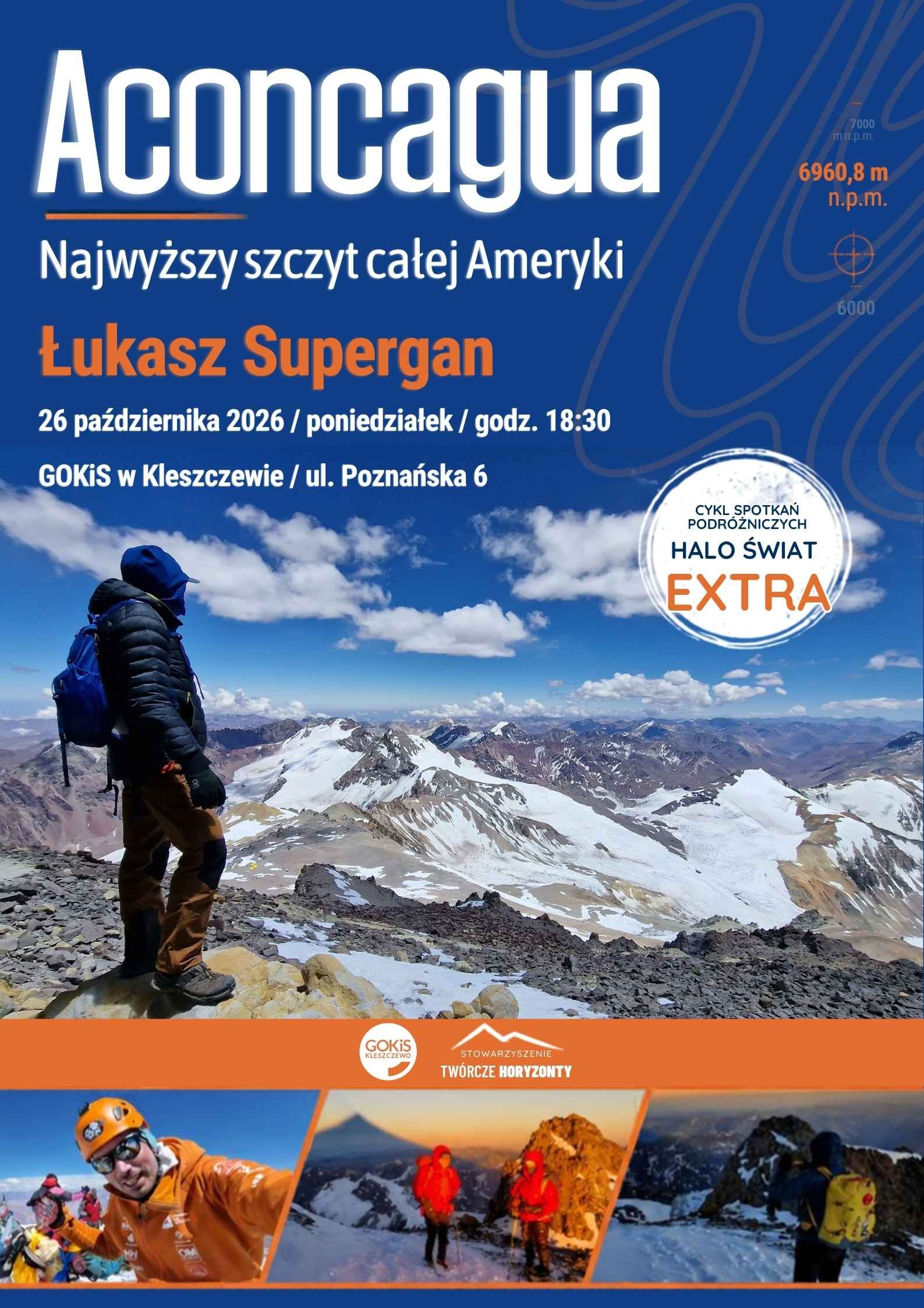 plakat informacyjny z górami w tle