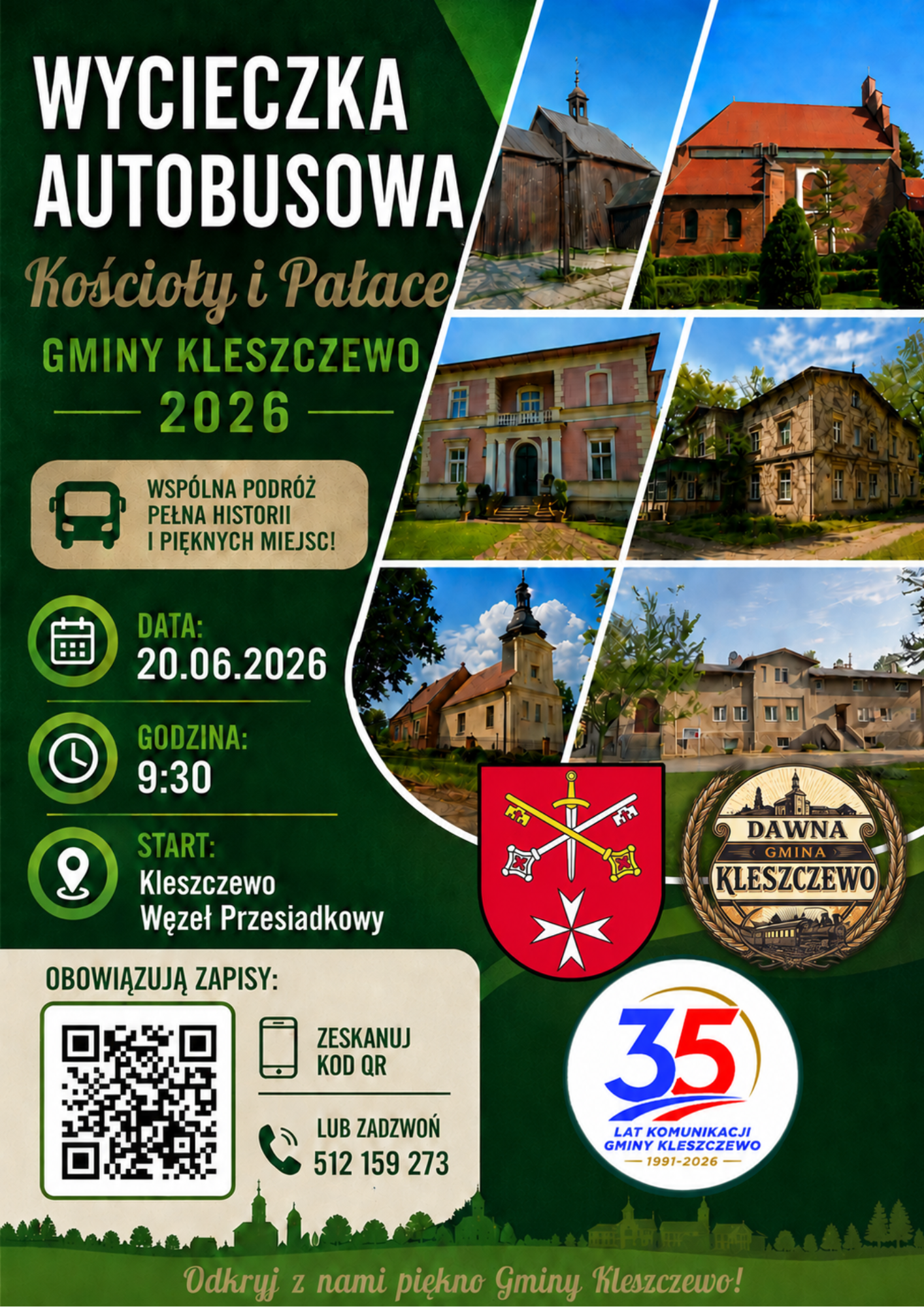 plakat informacyjny z obiektami kt&oacute;re będą zwiedzane 