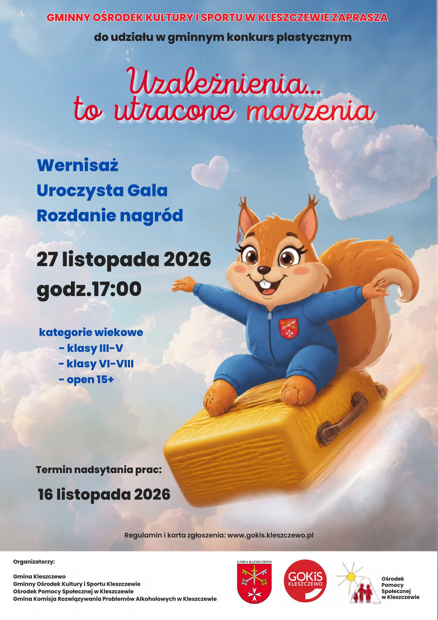 plakat ilustracyjny z wiewi&oacute;rka maskotką 