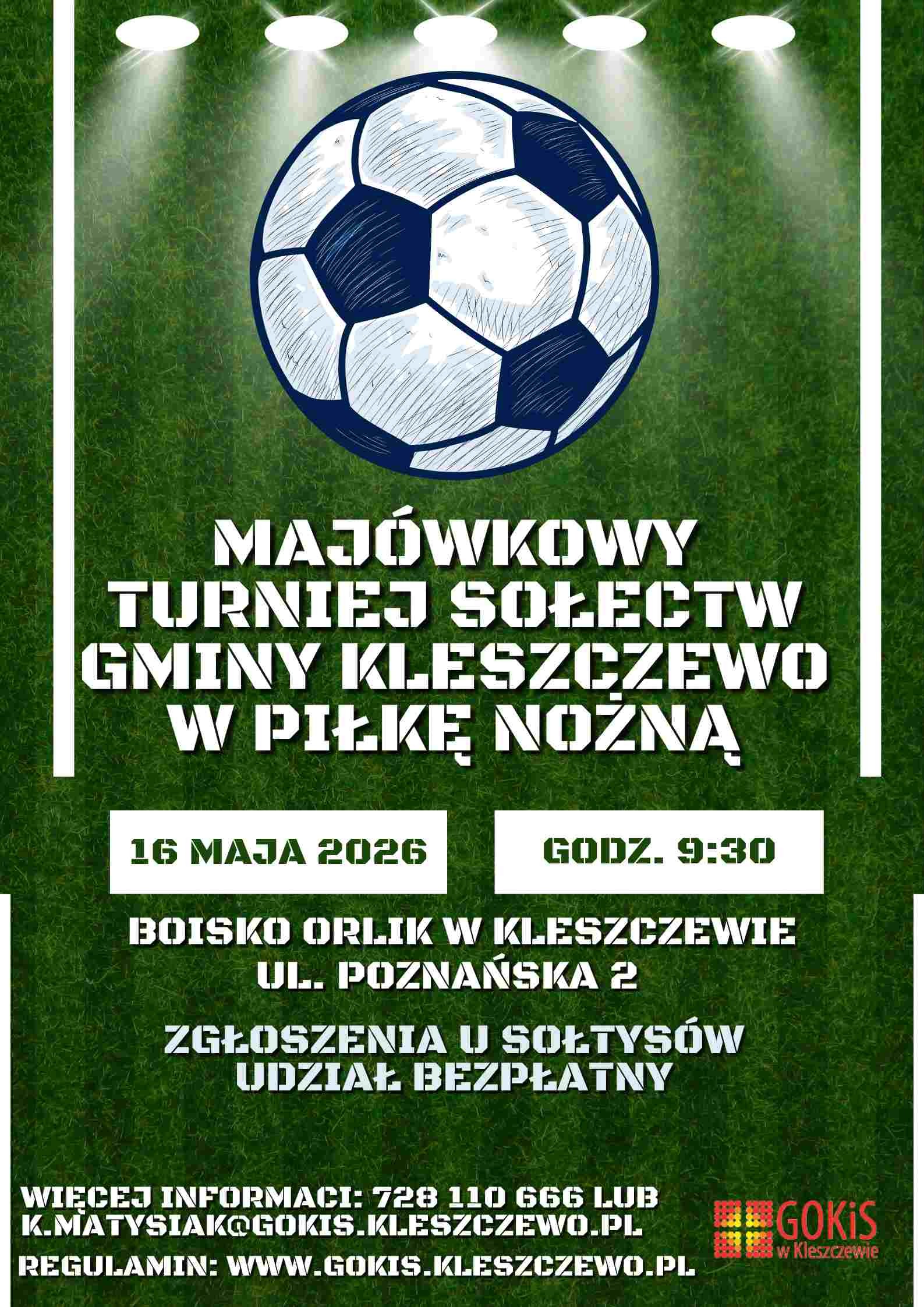 plakat ilustracyjny w zielonych barwach na środku piłka futbolowa