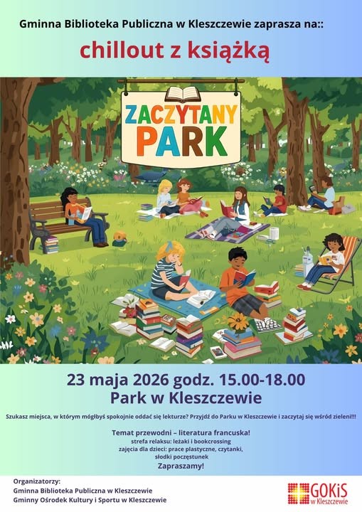 plakat informacyjny przedstawiający siedzących ludzi na trawie w parku