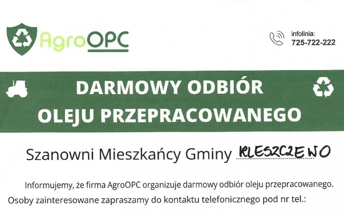 DARMOWY ODBIÓR OLEJU PRZEPRACOWANEGO 
