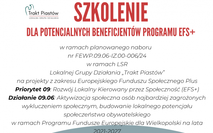 SZKOLENIE DLA POTENCJALNYCH BENEFICJENTÓW PROGRAMU EFS+