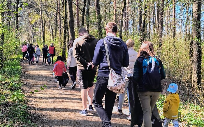 wyjście grup z workami do lasu
